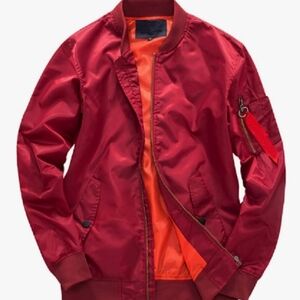 Men's Burgundy Bomber Jacket with Orange Lining